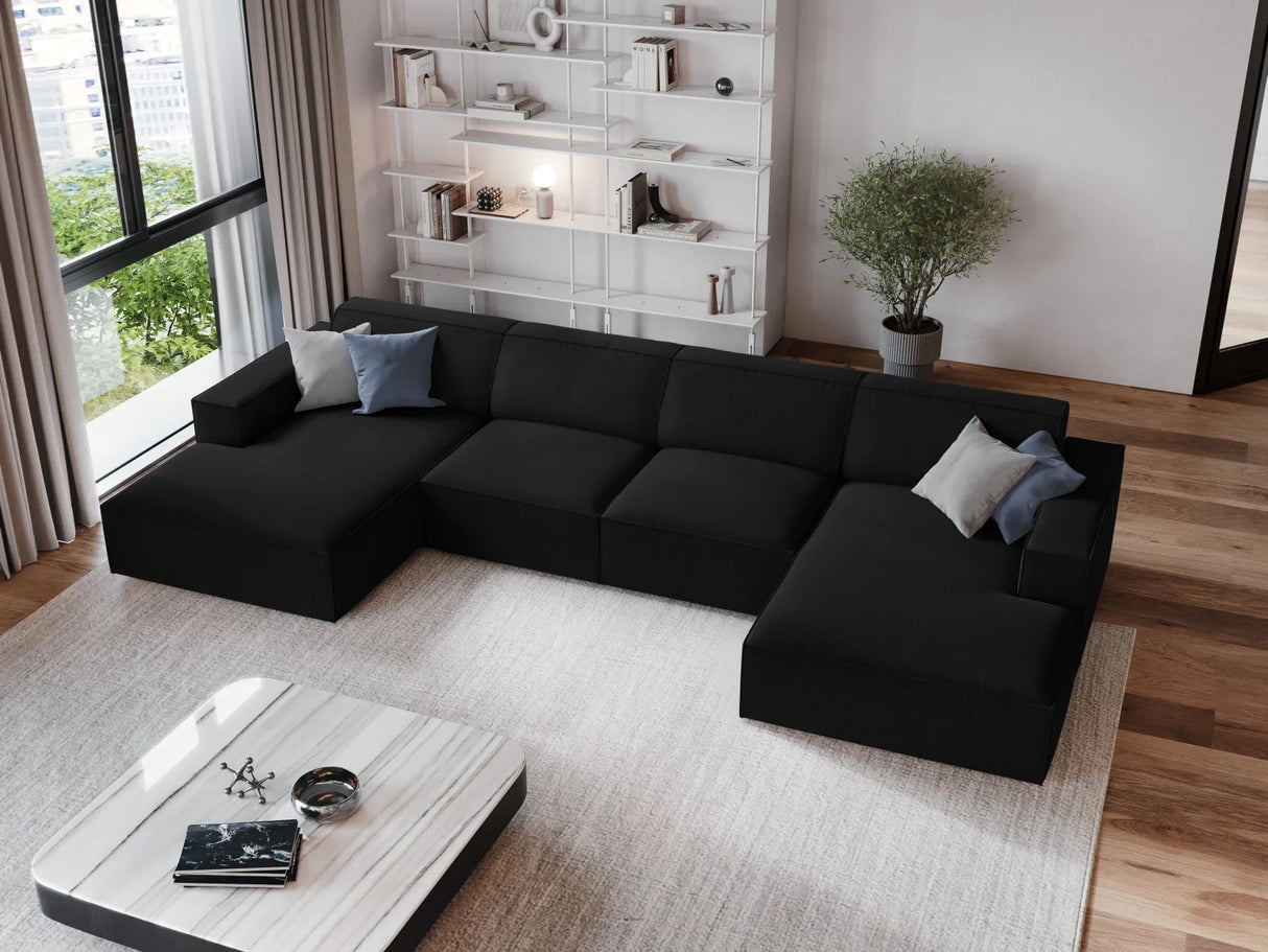 Jodie 6-Sitzer Panorama-Ecksofa symmetrisch, aus Strukturierter Stoff (Meg368) in Schwarz, 364x166 cm – Bild 2