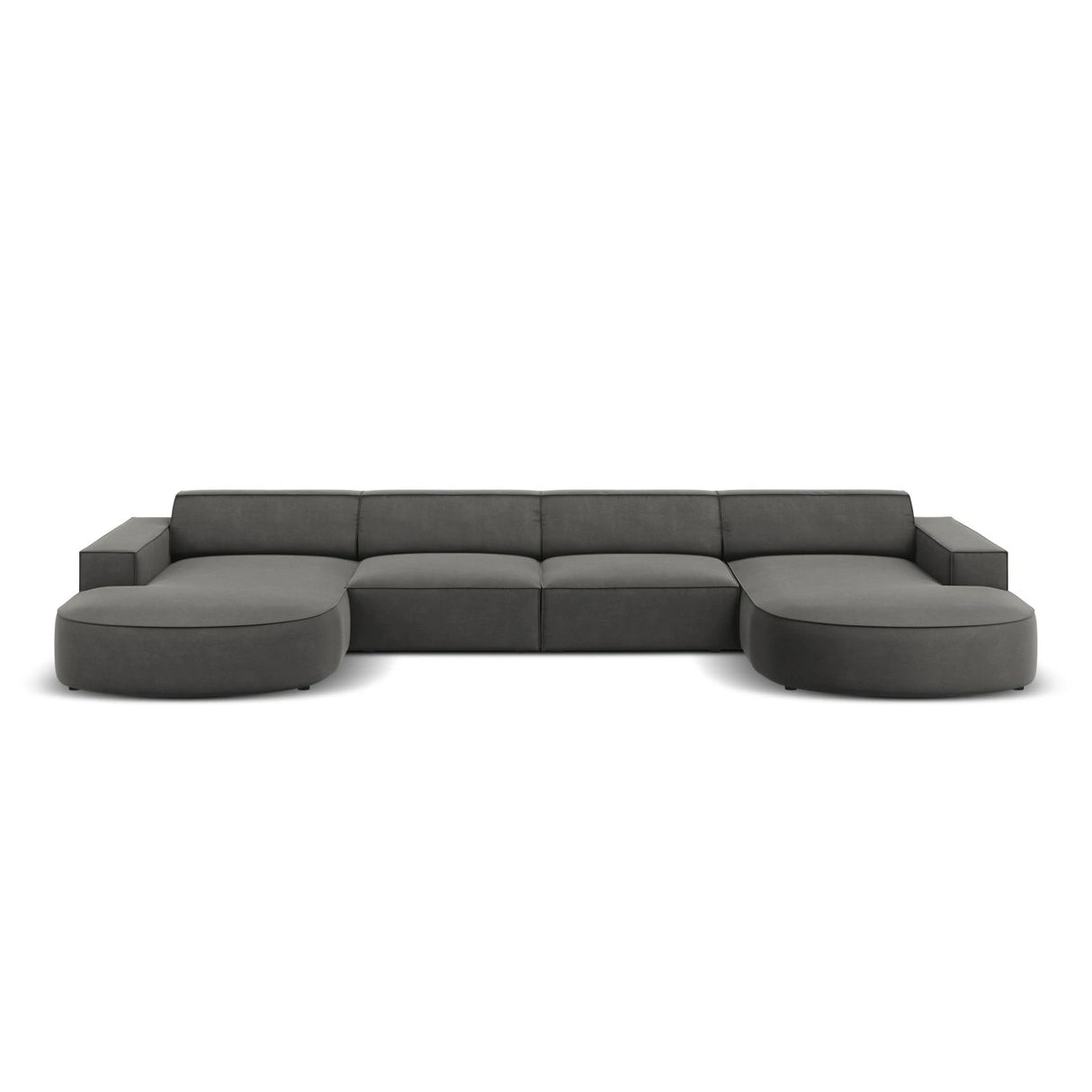 Jodie 6-Sitzer Panorama-Ecksofa symmetrisch, rund, aus Samt (Blu13) in Hellgrau, 364x166 cm – Bild 1