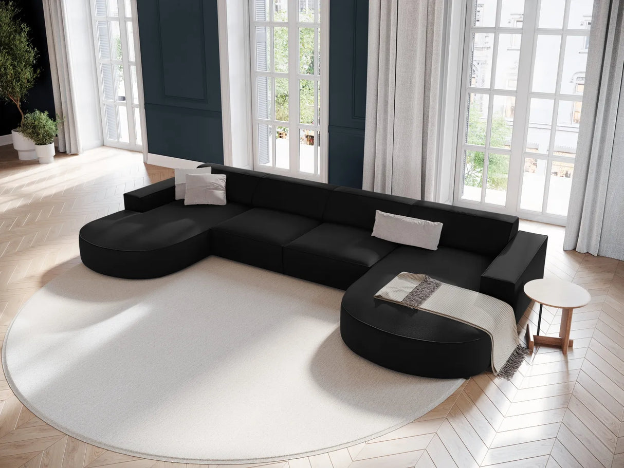 Jodie 6-Sitzer Panorama-Ecksofa symmetrisch, rund, aus Samt (Blu19) in Schwarz, 364x166 cm – Bild 2