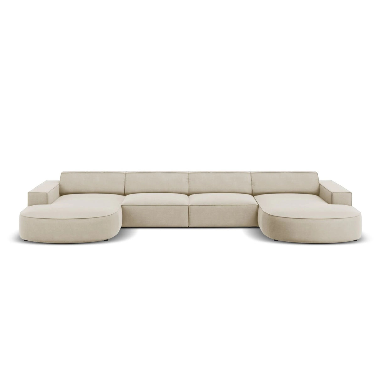 Jodie 6-Sitzer Panorama-Ecksofa symmetrisch, rund, aus Samt (Blu30) in Dunkelbeige, 364x166 cm – Bild 1