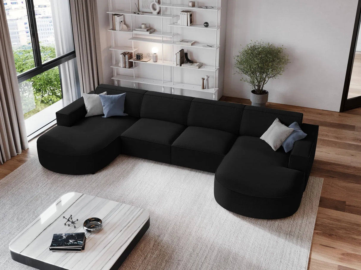 Jodie 6-Sitzer Panorama-Ecksofa symmetrisch, rund, aus Strukturierter Stoff (Meg368) in Schwarz, 364x166 cm – Bild 2