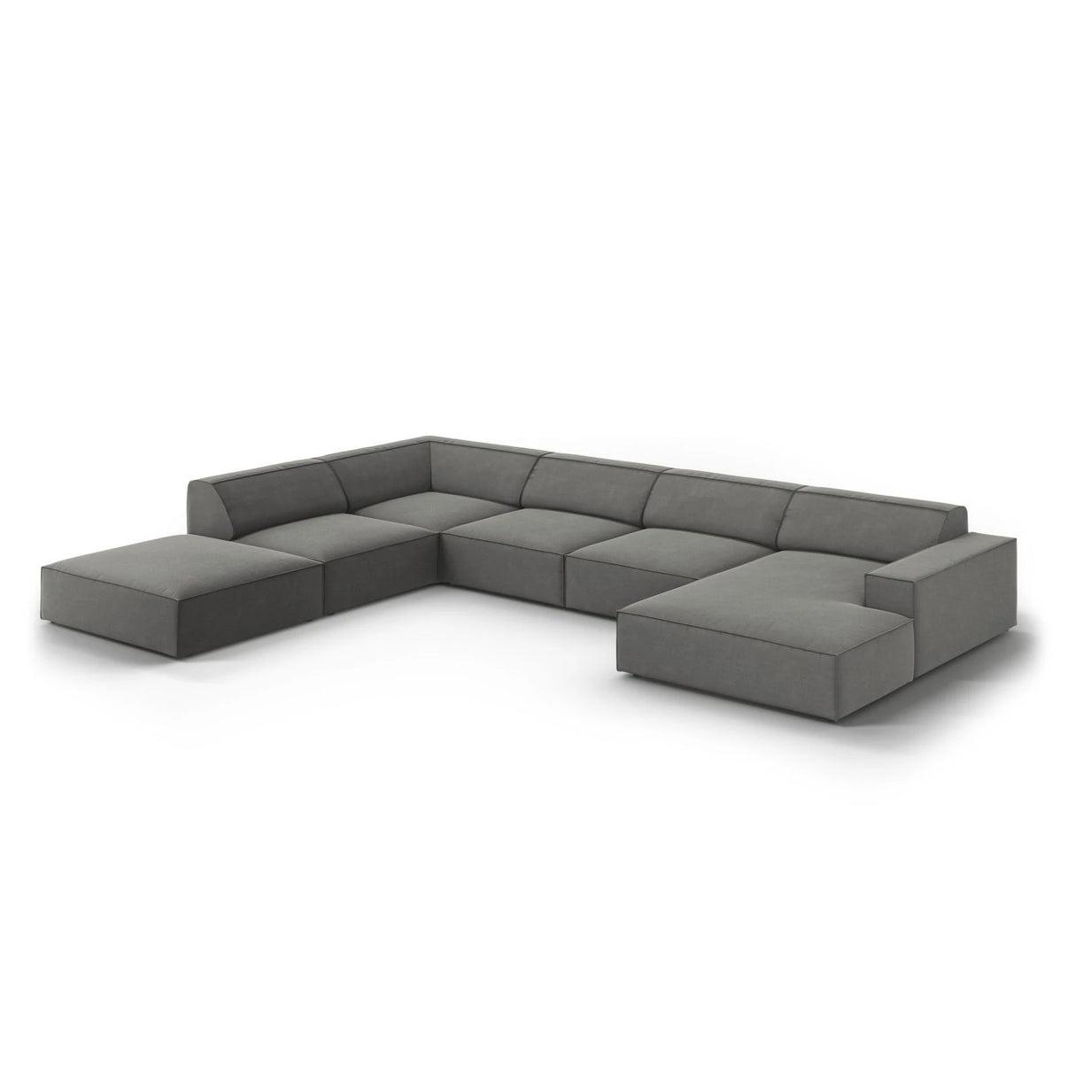 Jodie 7-Sitzer Panorama-Ecksofa, Linke Seite, aus Samt (Blu13) in Hellgrau, 364x262 cm – Bild 4