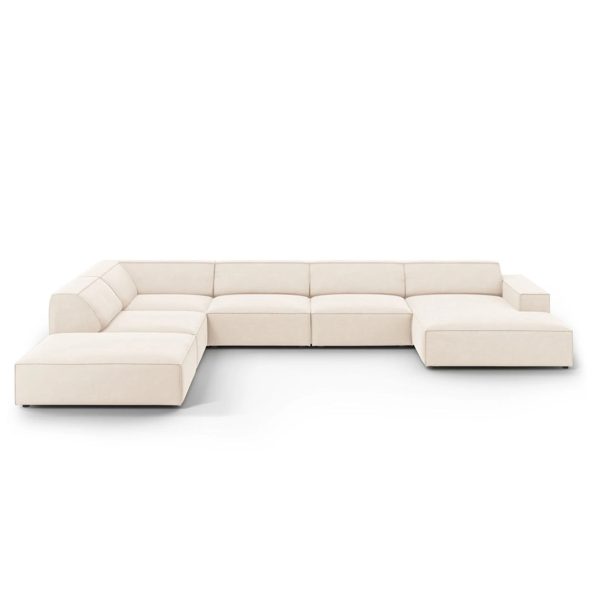 Jodie 7-Sitzer Panorama-Ecksofa, Linke Seite, aus Samt oder Strukturstoff, 364x262 cm – Bild 1