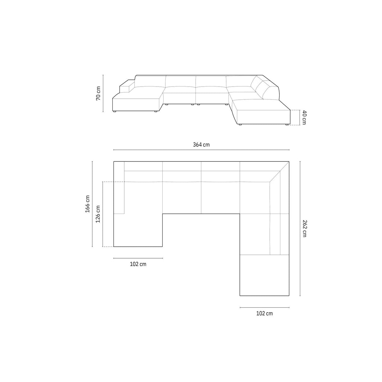 Jodie 7-Sitzer Panorama-Ecksofa, Rechte Seite, aus Samt (Blu13) in Hellgrau, 364x262 cm – Bild 3