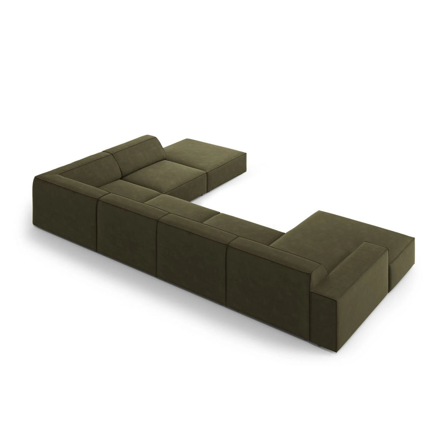 Jodie 7-Sitzer Panorama-Ecksofa, Rechte Seite, aus Samt (Blu77) in Grün, 364x262 cm – Bild 5