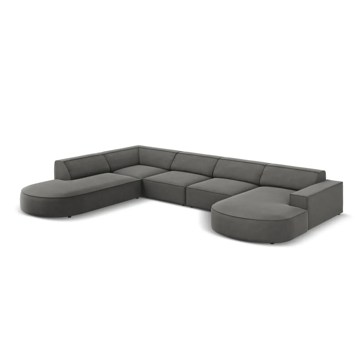 Jodie 7-Sitzer Panorama-Sofa Links aus Samt, Strukturstoff oder Bouclé, 364 cm - ZEN ZONE Furniture