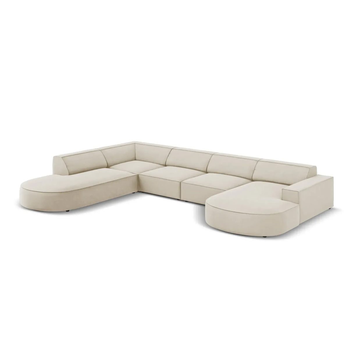 Jodie 7-Sitzer Panorama-Sofa Links aus Samt, Strukturstoff oder Bouclé, 364 cm - ZEN ZONE Furniture