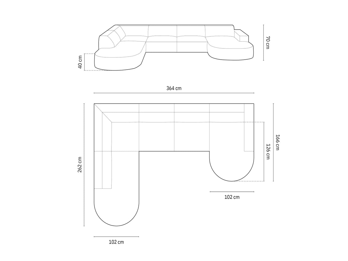Jodie 7-Sitzer Panorama-Sofa Links 364 cm aus Samt (Blu77) in Grün – Bild 4