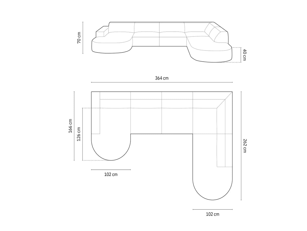 Jodie 7-Sitzer Panorama-Sofa Rechts 364 cm aus Samt (Blu19) in Schwarz – Bild 4
