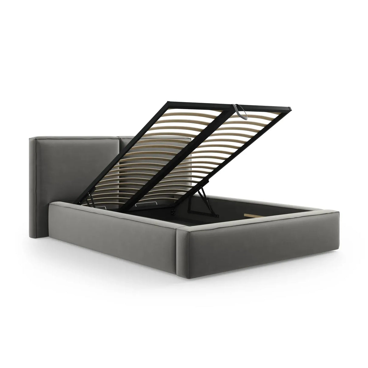 Jodie Bett mit Kopfteil und Stauraum Bezug aus Samt oder Strukturstoff, 180x200 cm - ZEN ZONE Furniture