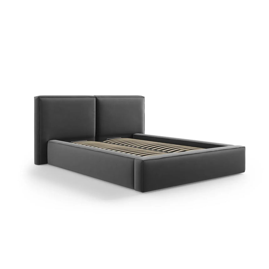 Jodie Bett mit Kopfteil und Stauraum Bezug aus Samt oder Strukturstoff, 180x200 cm - ZEN ZONE Furniture