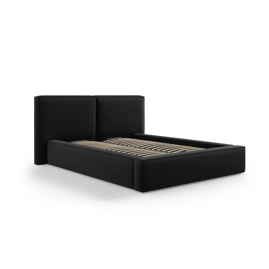Jodie Bett mit Kopfteil und Stauraum Bezug aus Samt oder Strukturstoff, 180x200 cm - ZEN ZONE Furniture