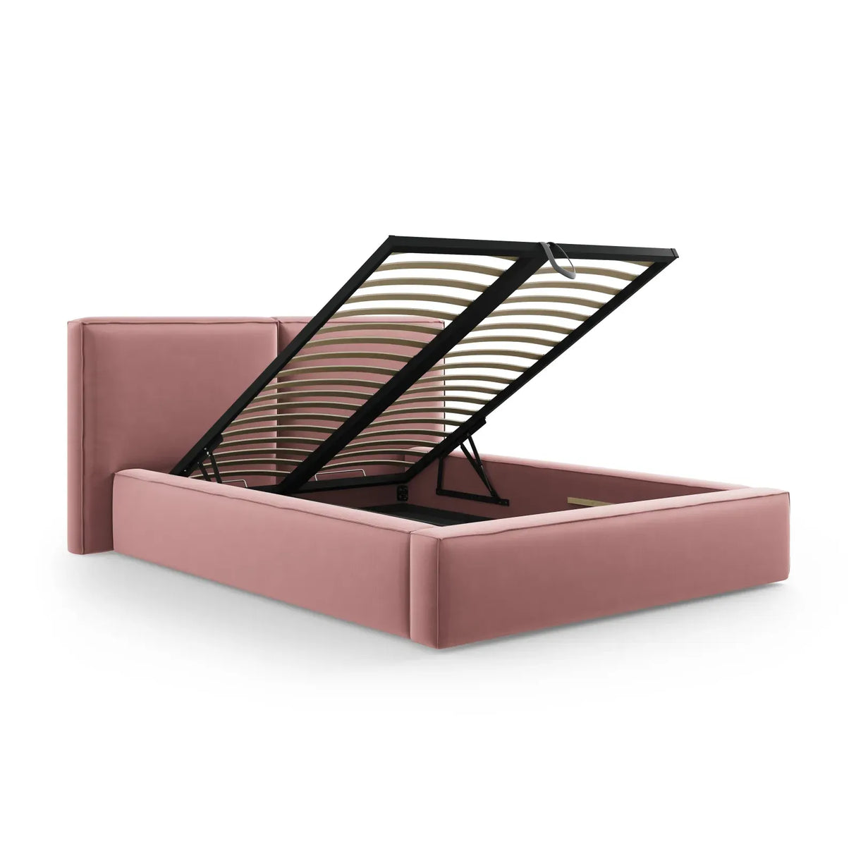 Jodie Bett mit Kopfteil und Stauraum Bezug aus Samt oder Strukturstoff, 140x200 cm - ZEN ZONE Furniture