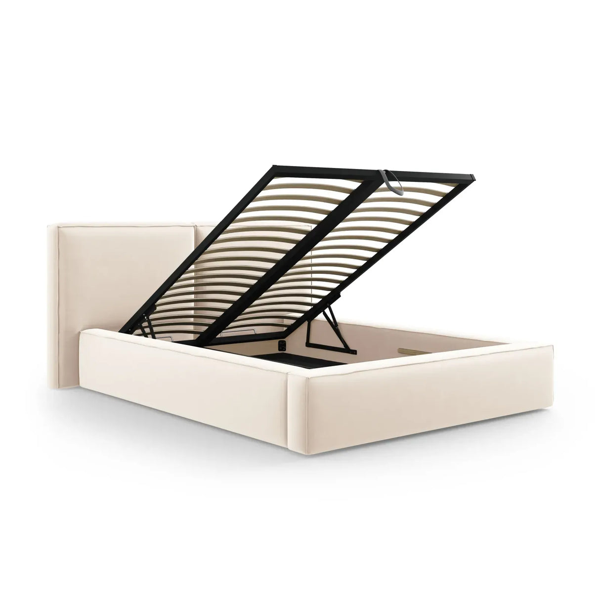 Jodie Bett mit Kopfteil und Stauraum Bezug aus Samt oder Strukturstoff, 160x200 cm - ZEN ZONE Furniture