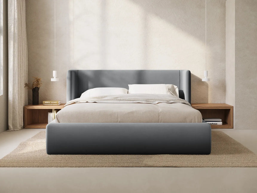 Jolene Bett mit Kopfteil und Stauraum, aus Samt (Bluvel 14) in Grau, 160x200 cm – Bild 2