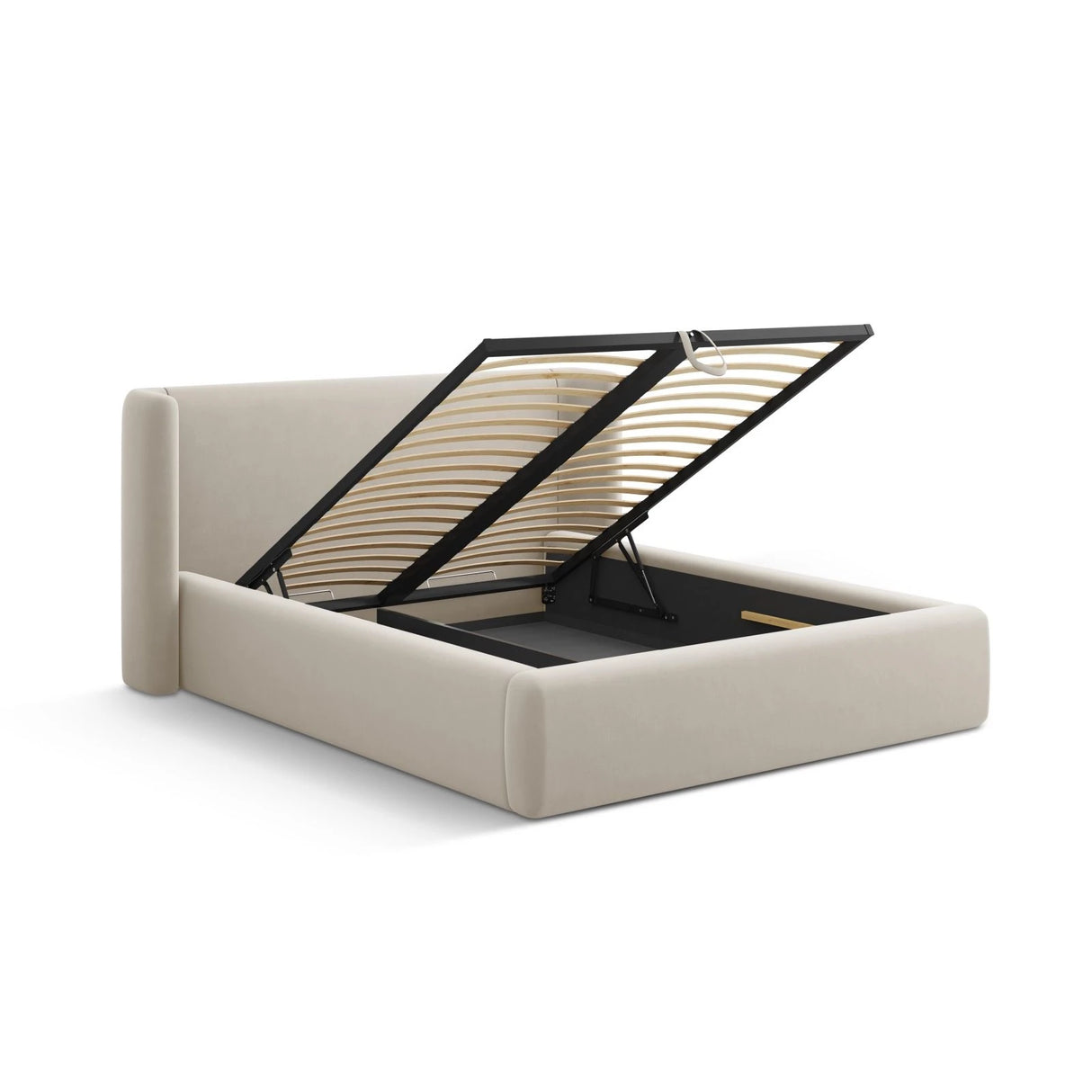 Jolene Bett mit Kopfteil und Stauraum, aus Samt (Bluvel 30) in Dark Beige, 160x200 cm – Bild 6