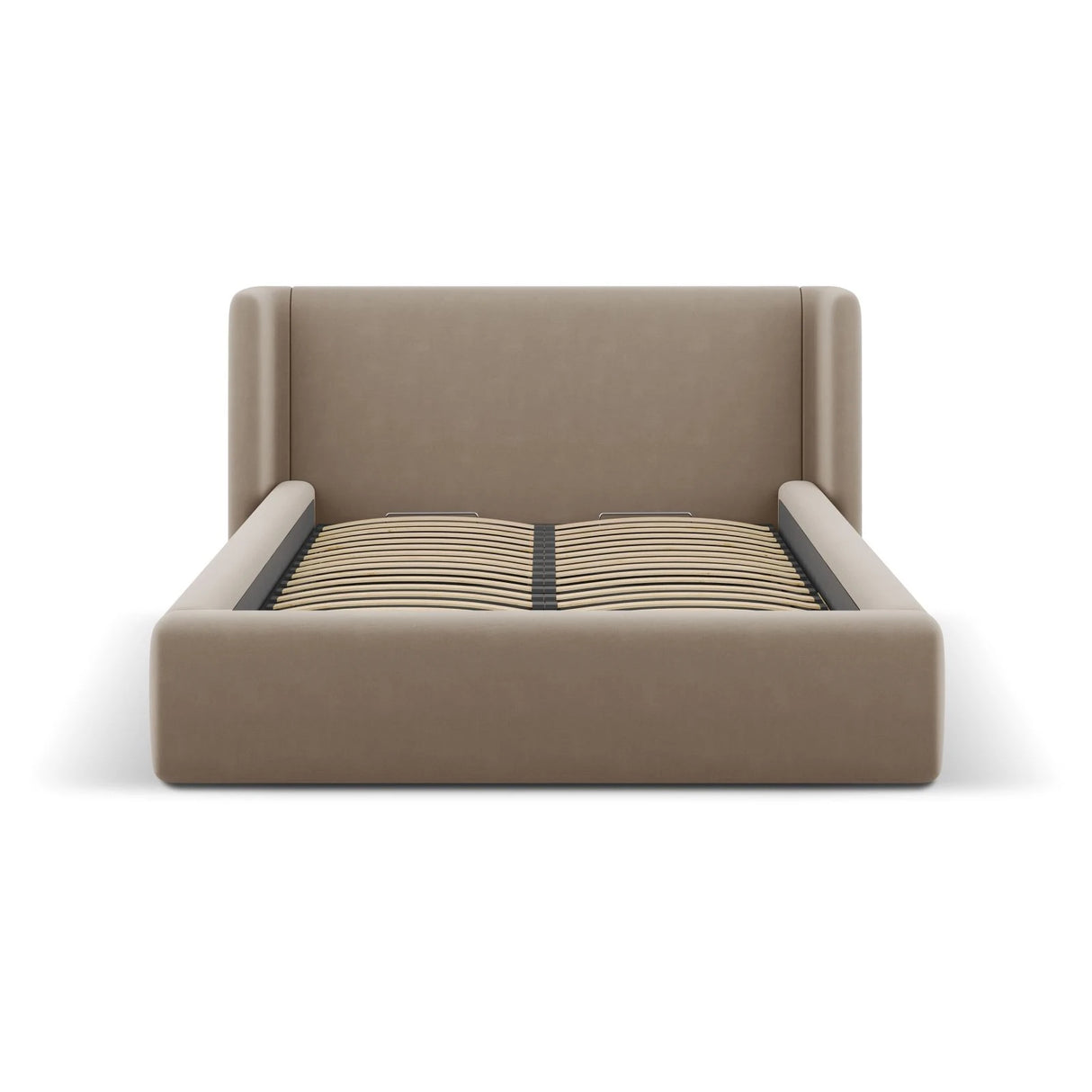 Jolene Bett mit Kopfteil und Stauraum, aus Samt (Bluvel 40) in Cappuccino, 200x200 cm – Bild 4