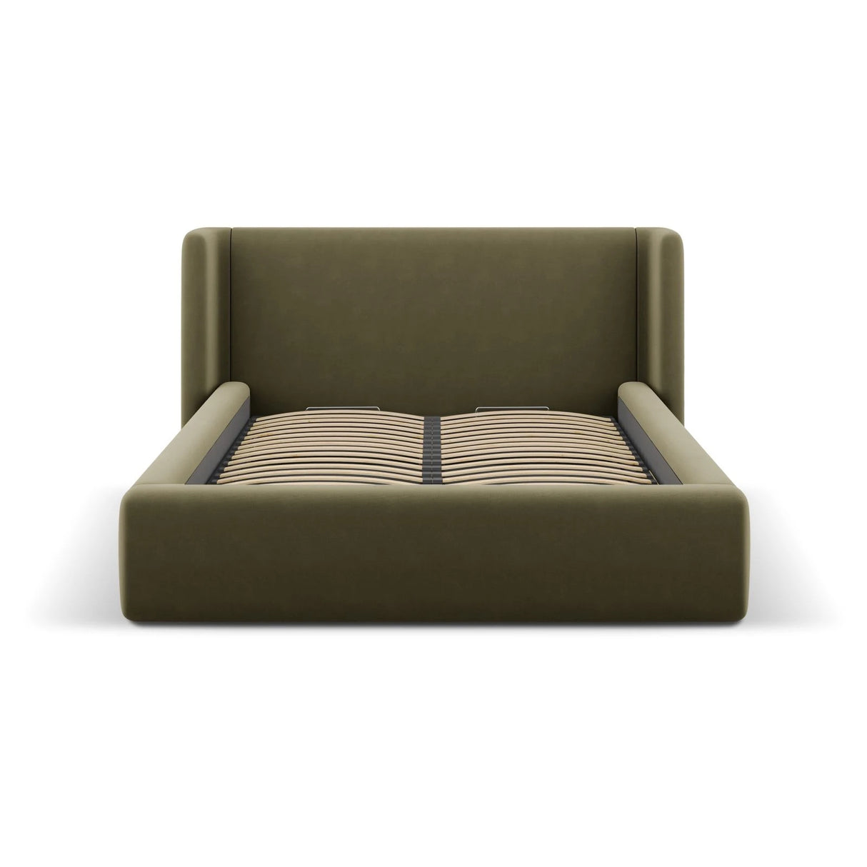 Jolene Bett mit Kopfteil und Stauraum, aus Samt (Bluvel 77) in Grün, 200x200 cm – Bild 4