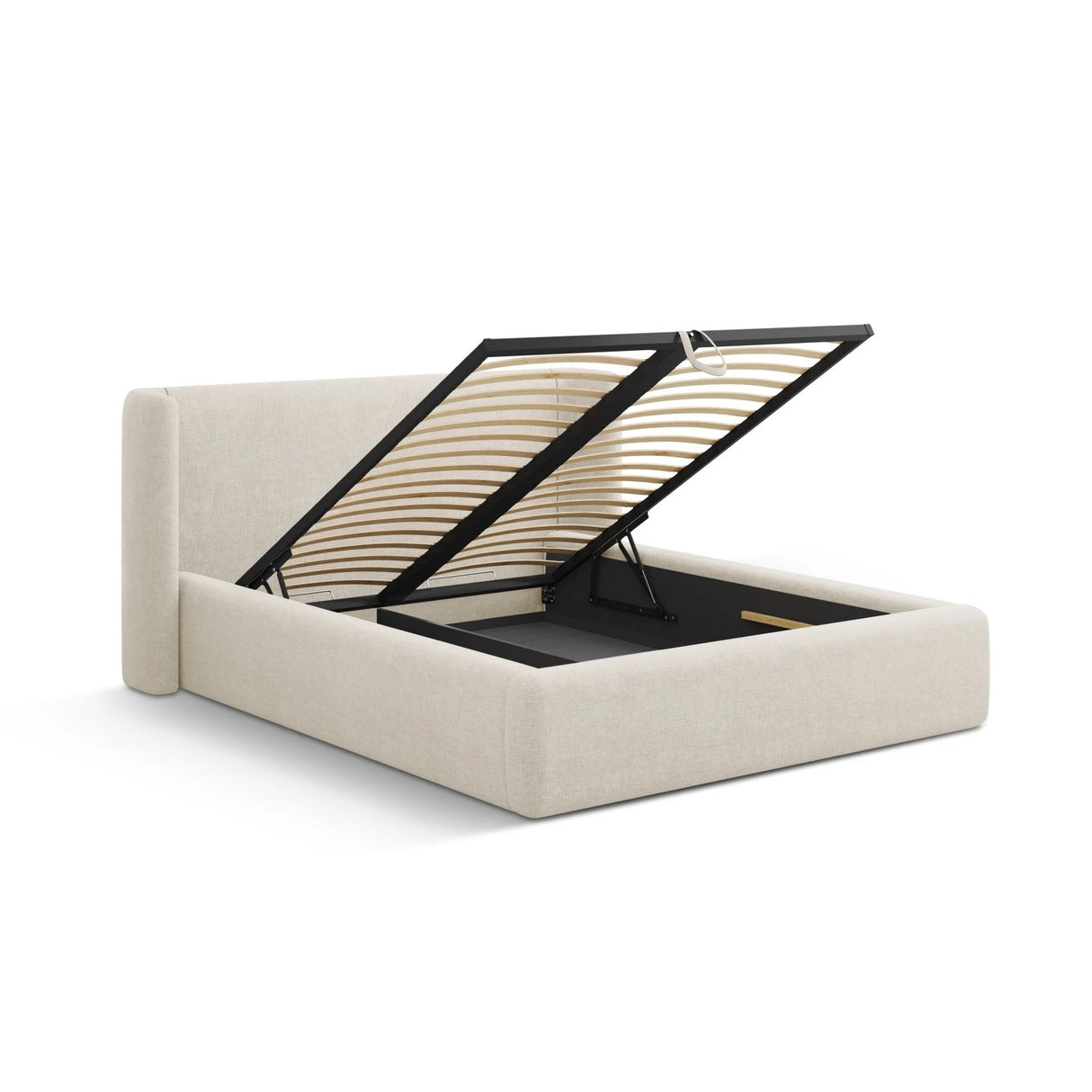 Jolene Bett mit Kopfteil und Stauraum, aus Strukturierter Stoff (Wind 05) in Leichtes Beige, 180x200 cm – Bild 6