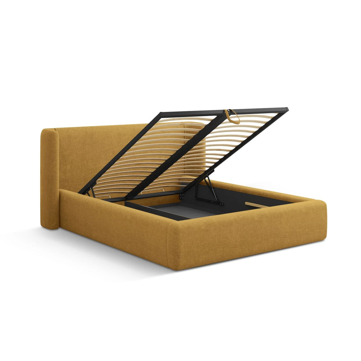 Jolene Bett mit Kopfteil und Stauraum, aus Strukturierter Stoff (Wind 33) in Light Olive, 160x200 cm – Bild 6