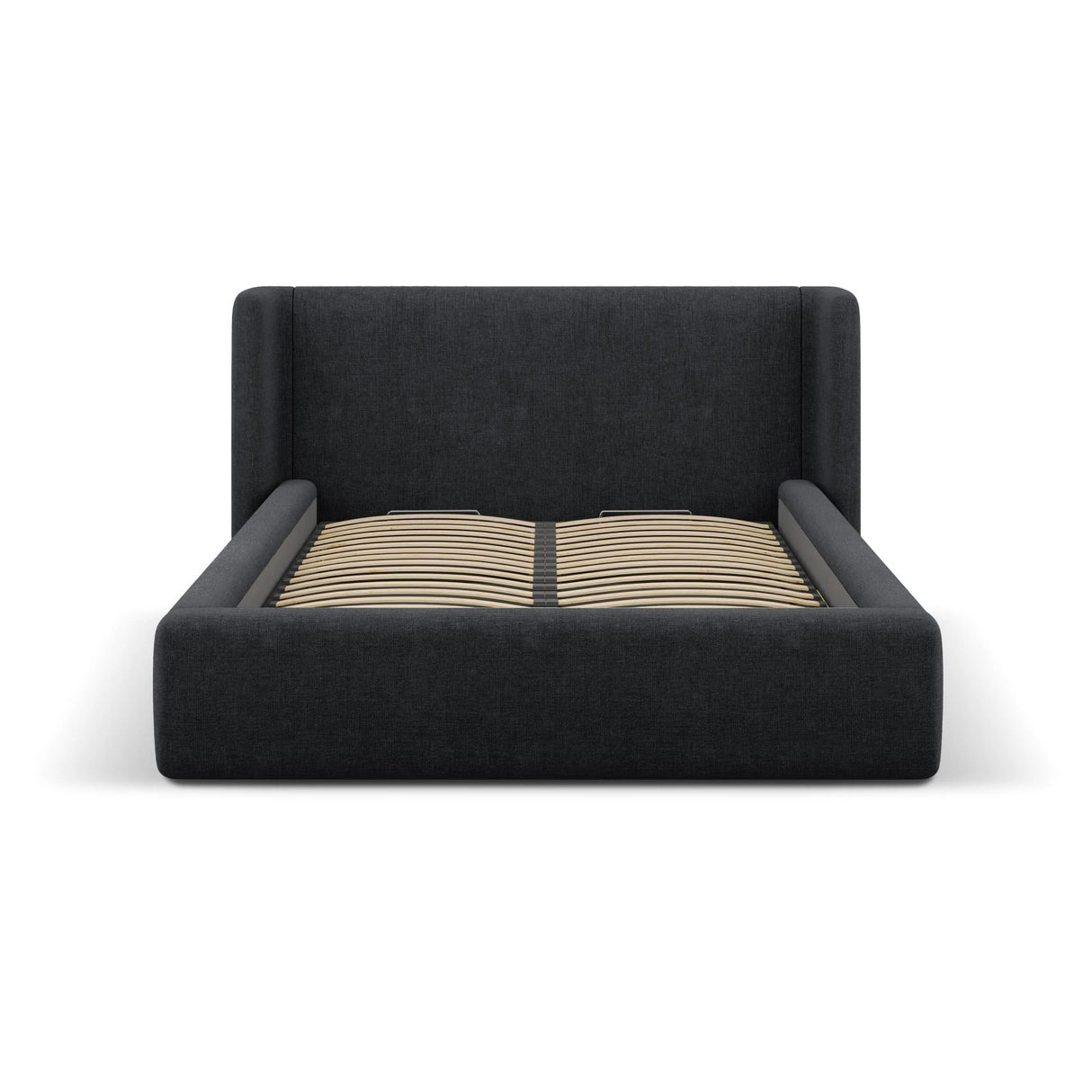 Jolene Bett mit Kopfteil und Stauraum, aus Strukturierter Stoff (Wind 99) in Schwarz, 200x200 cm – Bild 4
