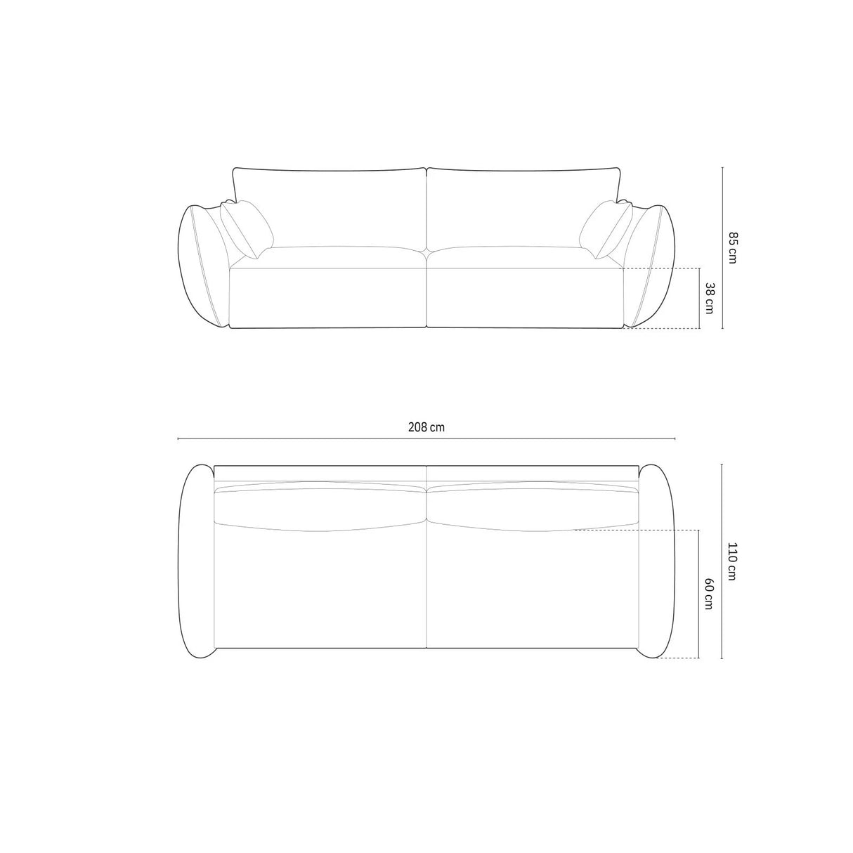Kaelle 3-Sitzer Sofa mit Bezug aus Samt (Blu40) in Cappuccino, 208x110 cm – Bild 2
