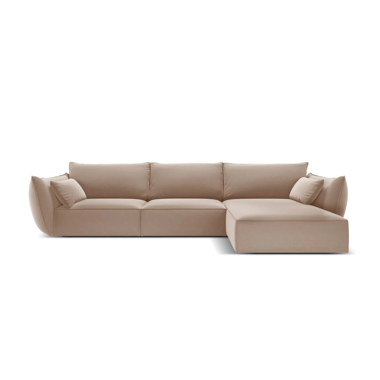 Kaelle 4-Sitzer Ecksofa Rechts, mit Bezug aus Samt (Blu28) in Beige, 308x171 cm – Bild 1