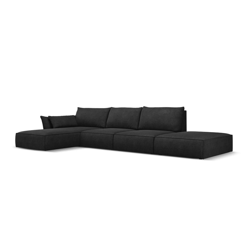 Kaelle 5-Sitzer Ecksofa Links, mit Bezug aus Chenille (OTH 99) in Schwarz, 364x171 cm – Bild 3