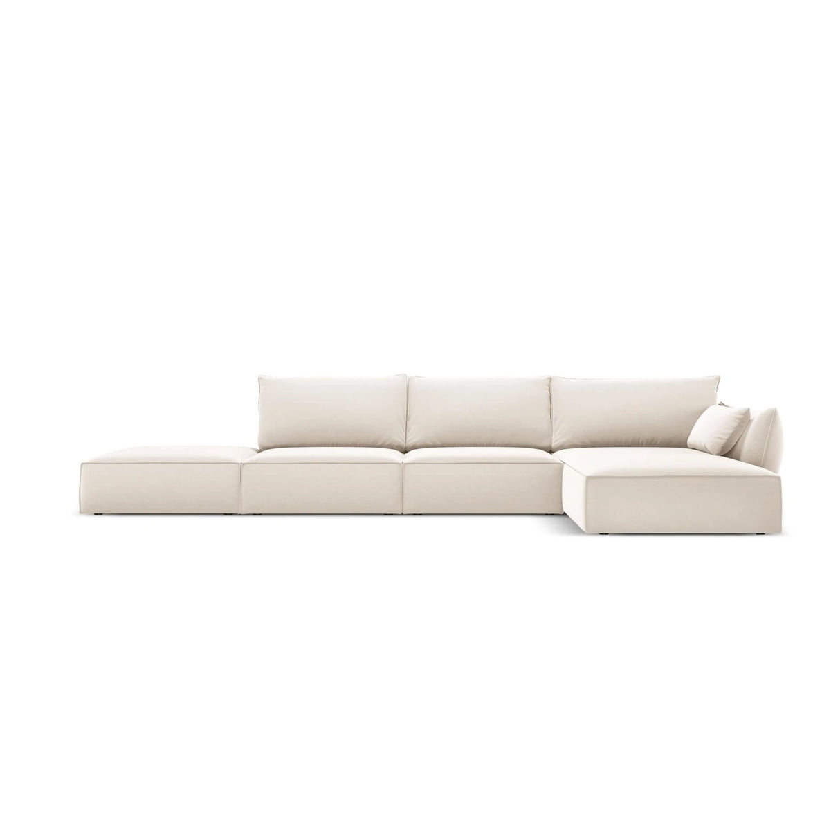 Kaelle 5-Sitzer Ecksofa Rechts, mit Bezug aus Samt (Blu22) in Leichtes Beige, 364x171 cm – Bild 1