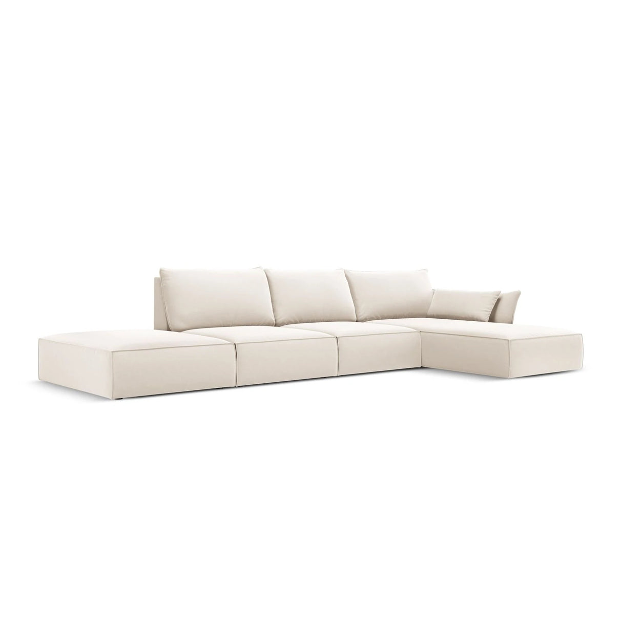 Kaelle 5-Sitzer Ecksofa Rechts, mit Bezug aus Samt (Blu22) in Leichtes Beige, 364x171 cm – Bild 3