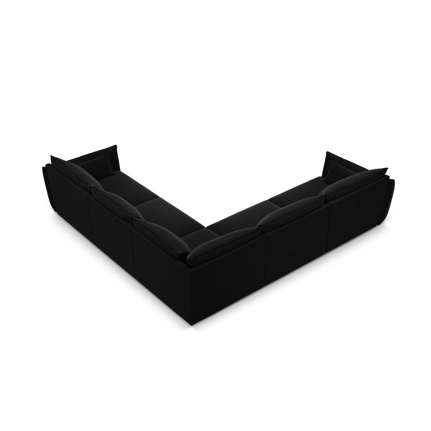 Kaelle 7-Sitzer Ecksofa symmetrisch, mit Bezug aus Samt (Blu19) in Schwarz, 286x286 cm – Bild 4