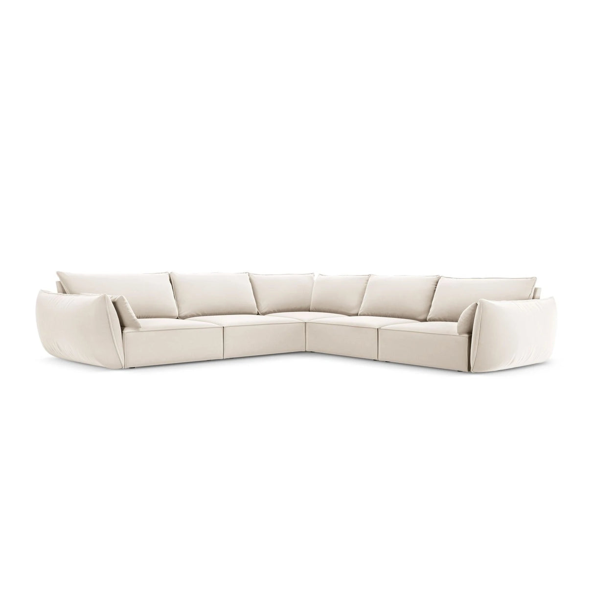 Kaelle 7-Sitzer Ecksofa symmetrisch, mit Bezug aus Samt (Blu22) in Leichtes Beige, 286x286 cm – Bild 1