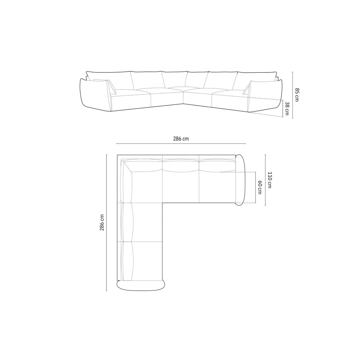 Kaelle 7-Sitzer Ecksofa symmetrisch, mit Bezug aus Samt (Blu68) in Gelb, 286x286 cm – Bild 2