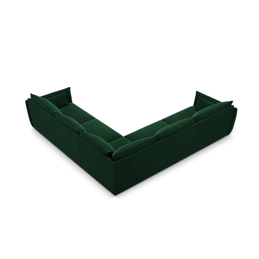 Kaelle 7-Sitzer Ecksofa symmetrisch, mit Bezug aus Samt (Blu78) in Flaschengrün, 286x286 cm – Bild 4