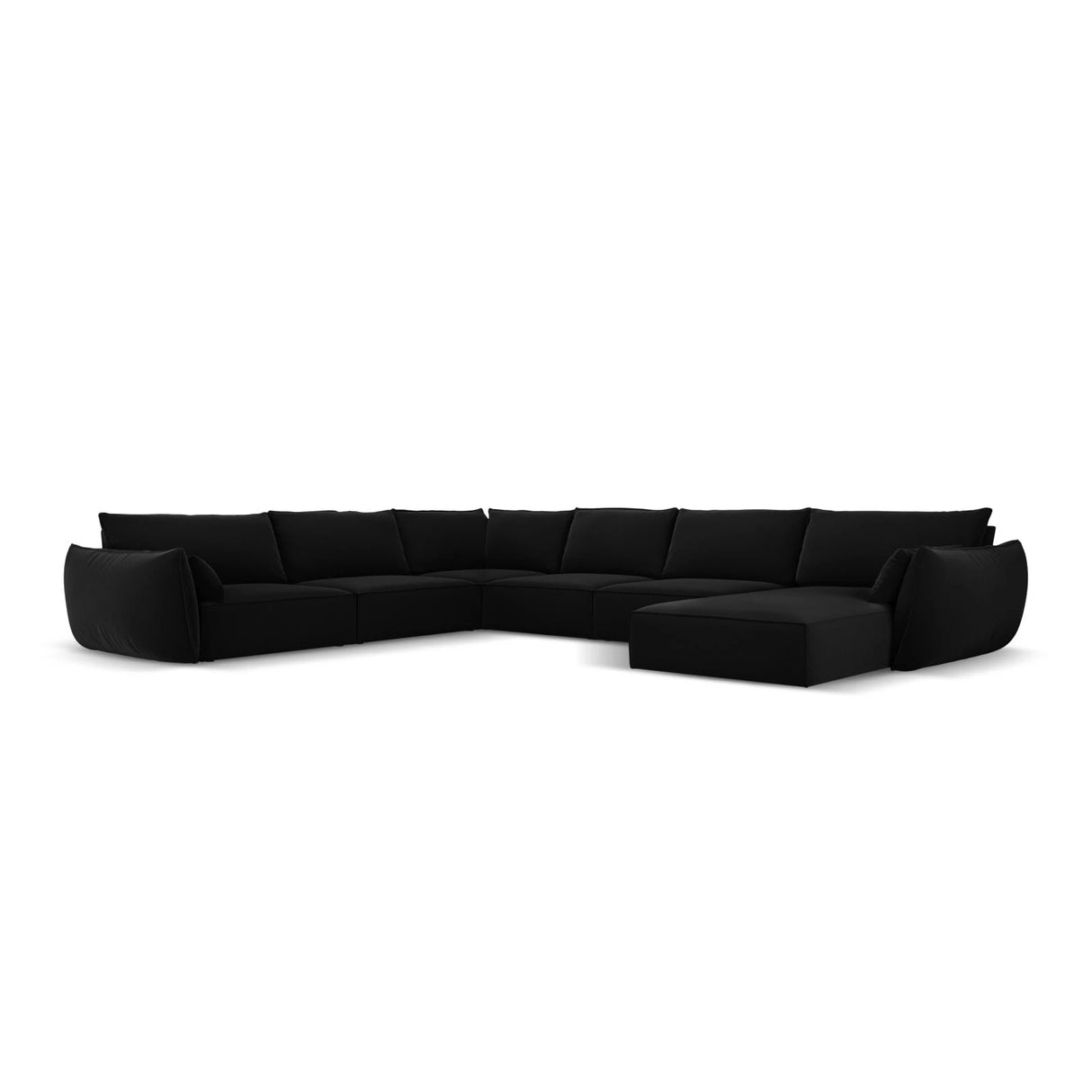 Kaelle 8-Sitzer Panorama-Sofa, Links, mit Bezug aus Samt (Blu19) in Schwarz, 384x284 cm – Bild 1