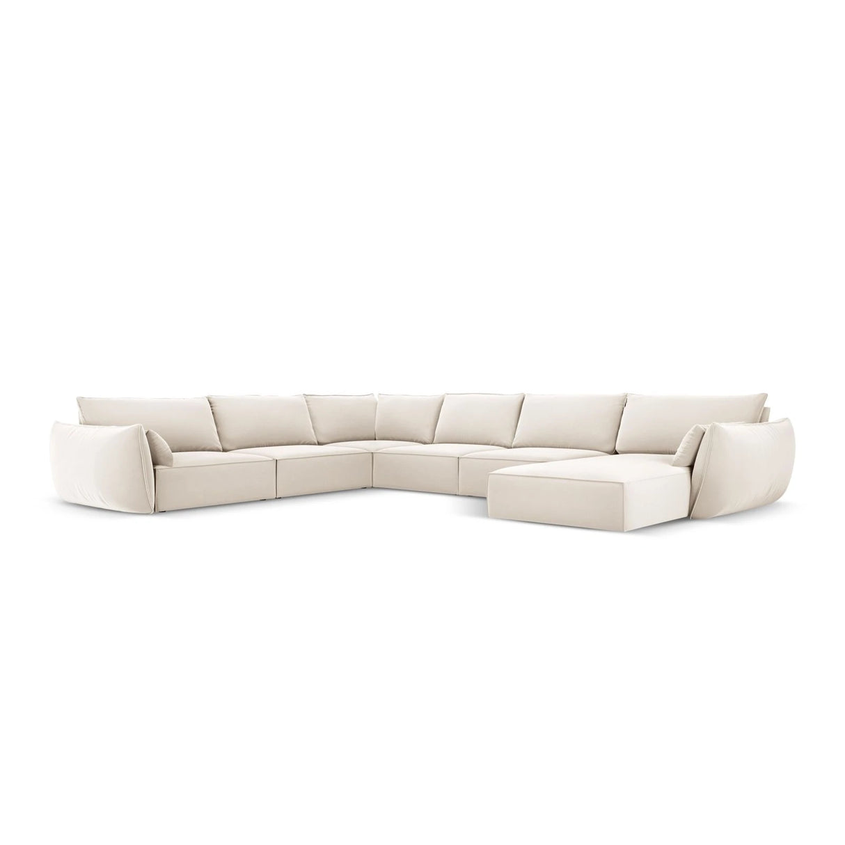 Kaelle 8-Sitzer Panorama-Sofa, Links, mit Bezug aus Samt (Blu22) in Leichtes Beige, 384x284 cm – Bild 1