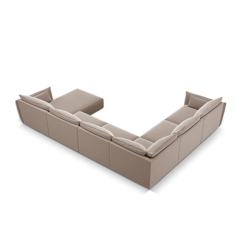 Kaelle 8-Sitzer Panorama-Sofa, Links, mit Bezug aus Samt (Blu40) in Cappuccino, 384x284 cm – Bild 4