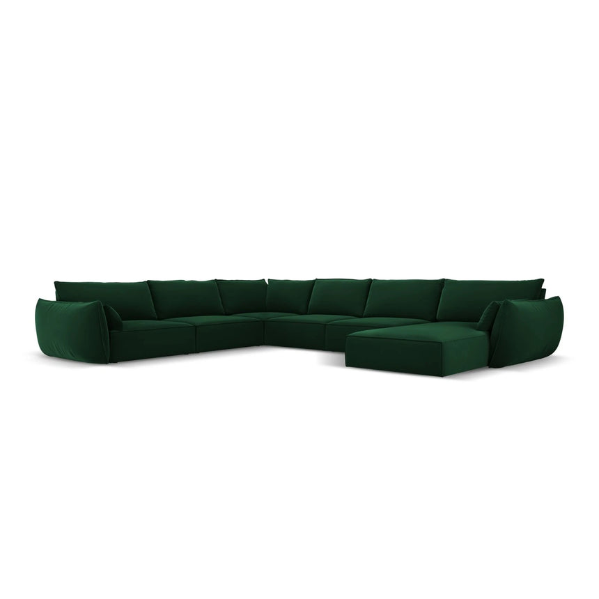Kaelle 8-Sitzer Panorama-Sofa, Links, mit Bezug aus Samt (Blu78) in Flaschengrün, 384x284 cm – Bild 1