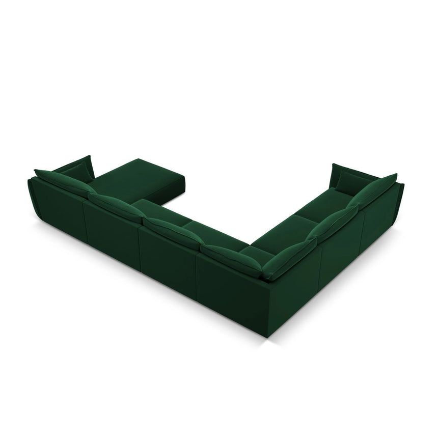 Kaelle 8-Sitzer Panorama-Sofa, Links, mit Bezug aus Samt (Blu78) in Flaschengrün, 384x284 cm – Bild 4
