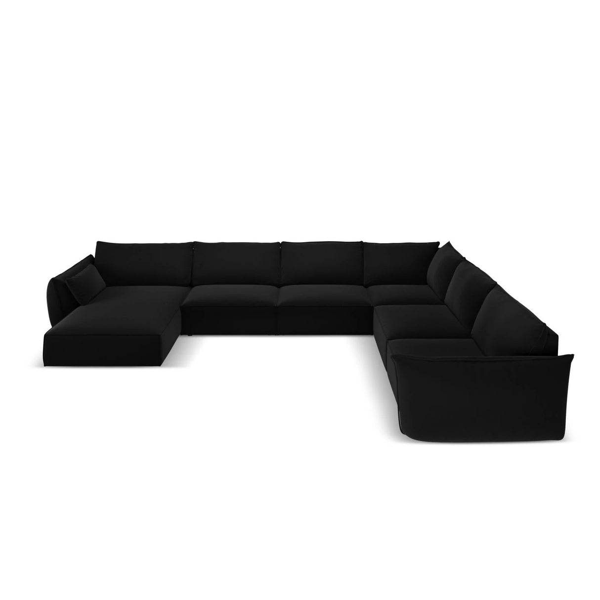 Kaelle 8-Sitzer Panorama-Sofa, Rechts, mit Bezug aus Samt (Blu19) in Schwarz, 384x284 cm – Bild 3