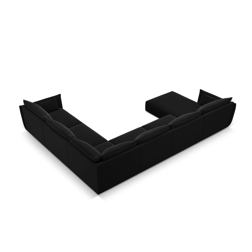 Kaelle 8-Sitzer Panorama-Sofa, Rechts, mit Bezug aus Samt (Blu19) in Schwarz, 384x284 cm – Bild 4