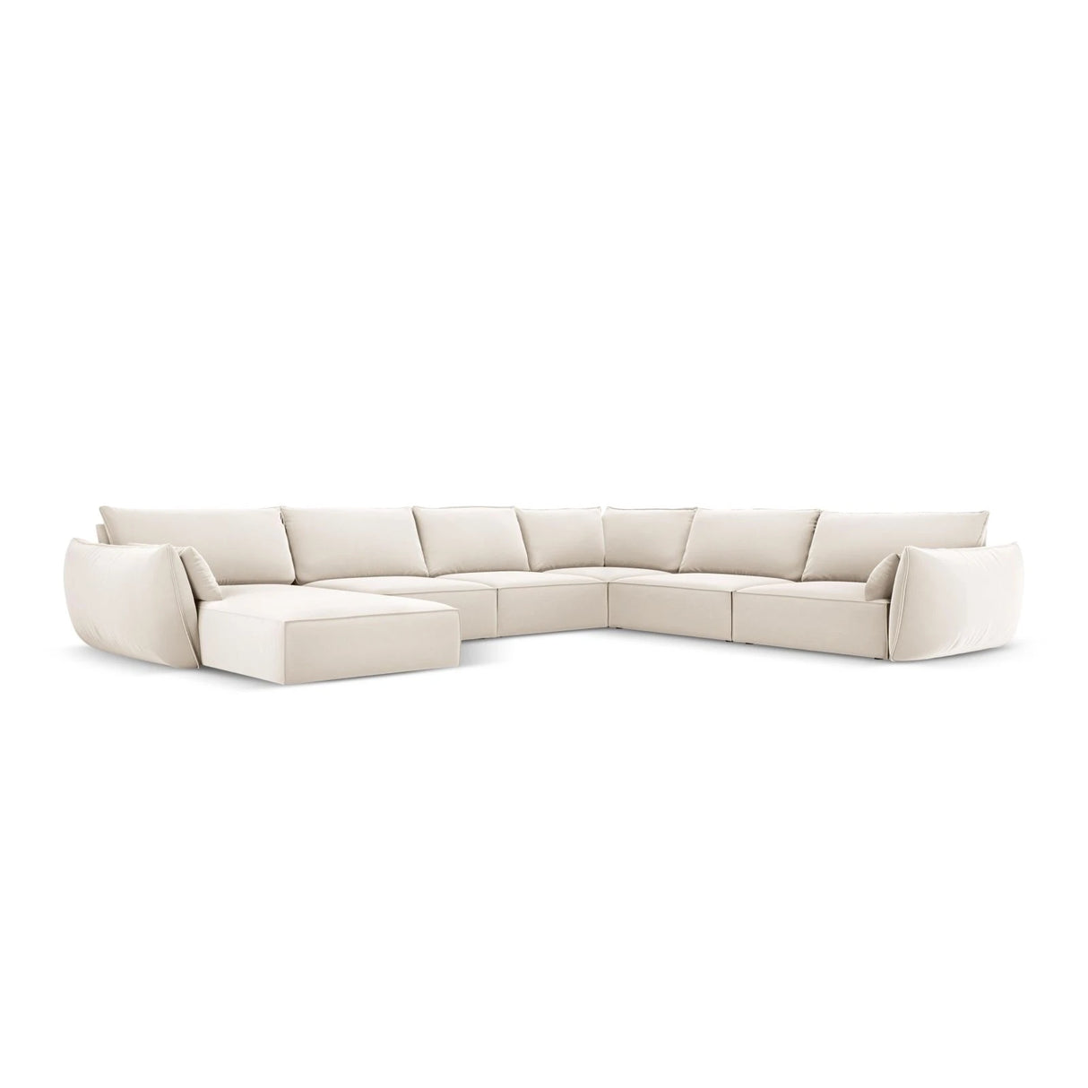 Kaelle 8-Sitzer Panorama-Sofa, Rechts, mit Bezug aus Samt (Blu22) in Leichtes Beige, 384x284 cm – Bild 1