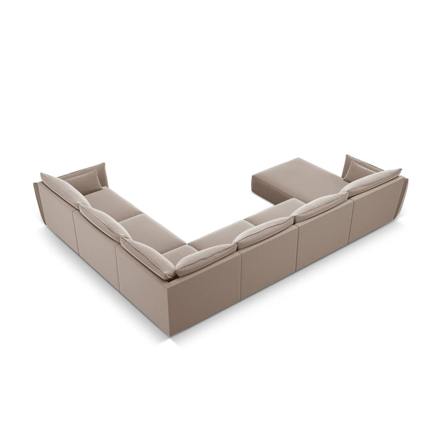 Kaelle 8-Sitzer Panorama-Sofa, Rechts, mit Bezug aus Samt (Blu40) in Cappuccino, 384x284 cm – Bild 4
