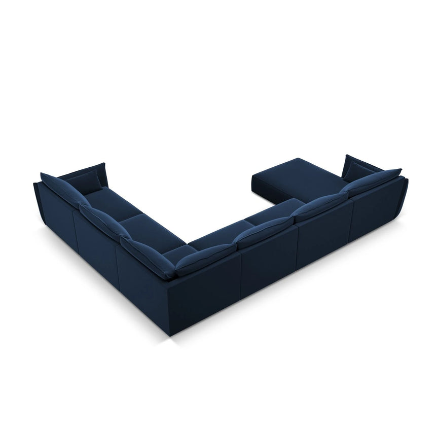 Kaelle 8-Sitzer Panorama-Sofa, Rechts, mit Bezug aus Samt (Blu86) in Königsblau, 384x284 cm – Bild 4