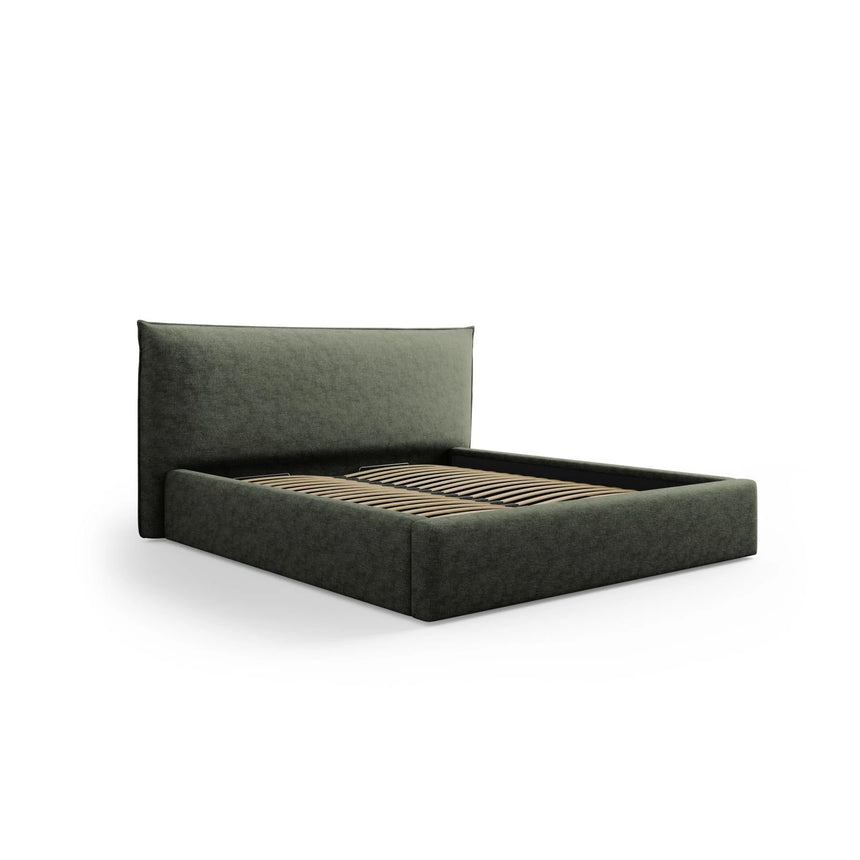 Kaelle Bett mit Stauraum und Kopfteil in Chenille (PeHa39) in Grün, 200x200 cm – Bild 3