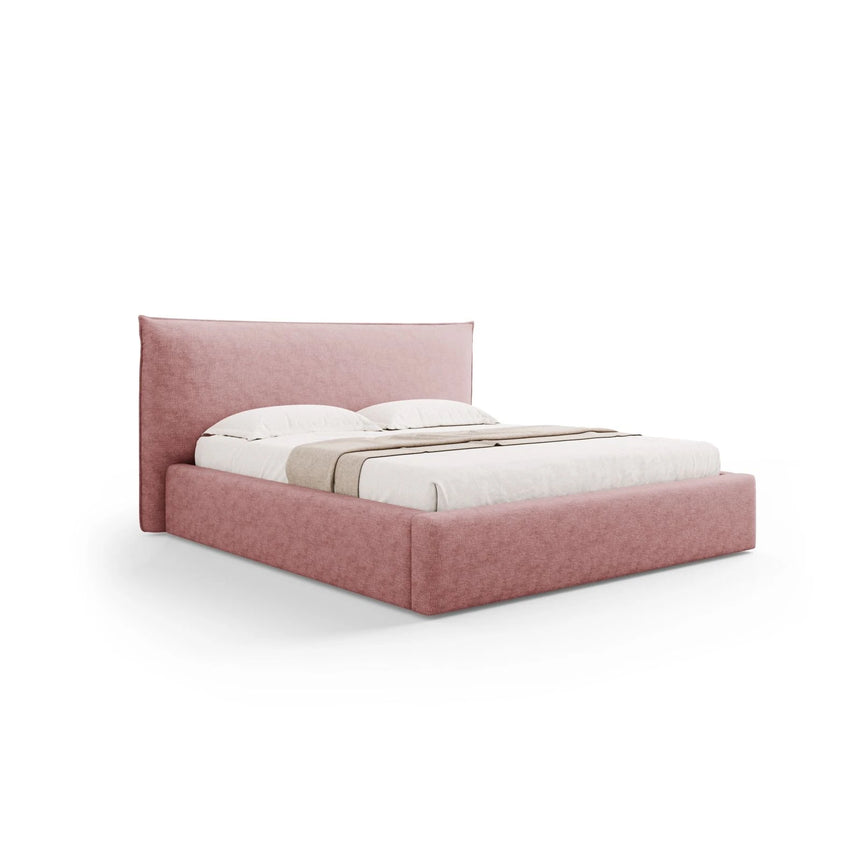 Kaelle Bett mit Stauraum und Kopfteil in Chenille (PeHa63) in Rosa, 200x200 cm – Bild 1