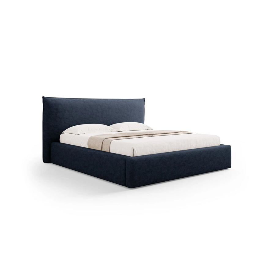 Kaelle Bett mit Stauraum und Kopfteil in Chenille (PeHa77) in Dunkelblau, 200x200 cm – Bild 1