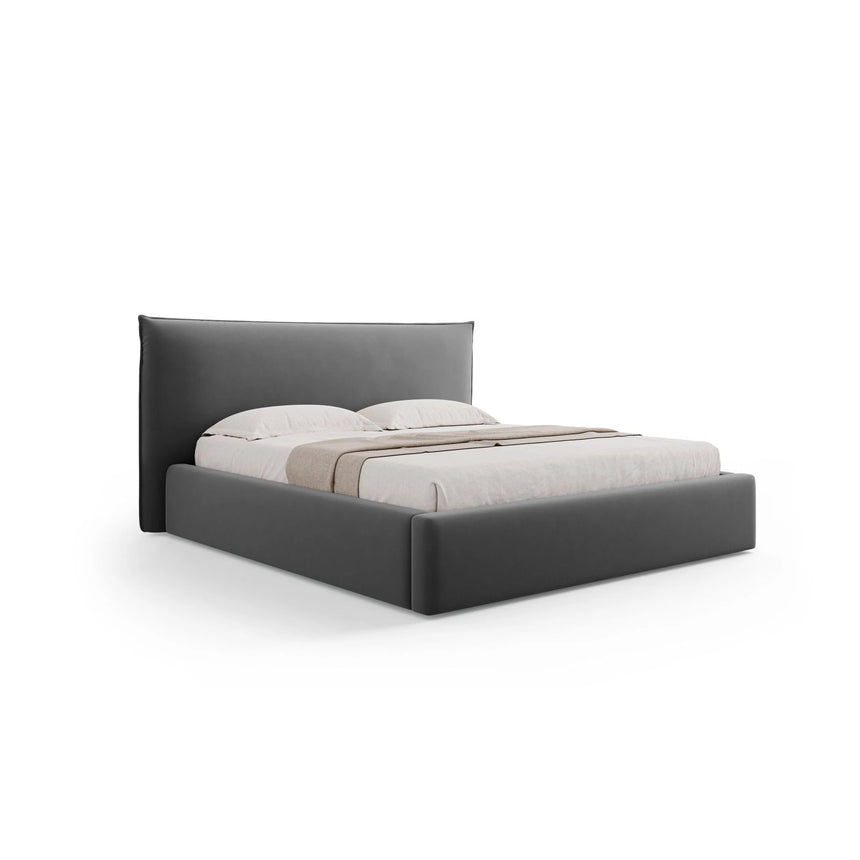 Kaelle Bett mit Stauraum und Kopfteil in Samt (Blu14) in Grau, 200x200 cm – Bild 1