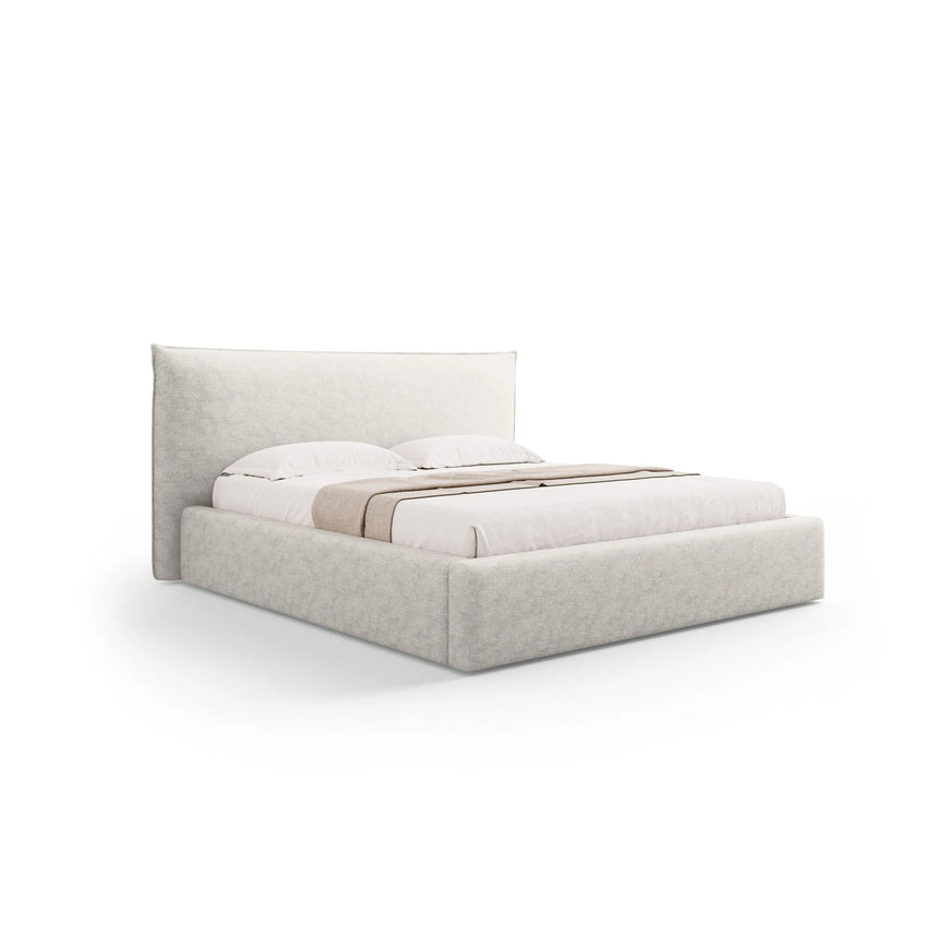 Kaelle Bett mit Stauraum und Kopfteil in Samt oder Chenille, 200x200 cm – Bild 1