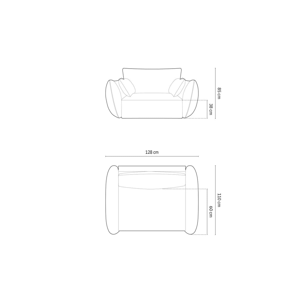Kaelle Sessel mit Bezug in Chenille (OTH 85) in Hellgrau, 128x110 cm – Bild 2